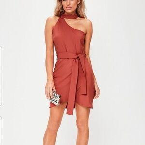 Missguided shoulder dress, never worn no tags. Size 8- color clay, burnt orange